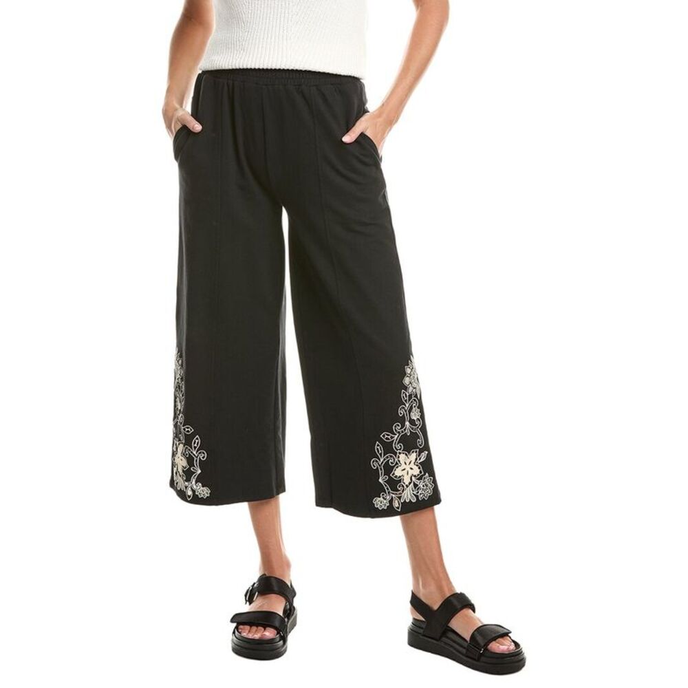 Johnny Was Womens Venlda Cropped Wide Leg Pant, Black
